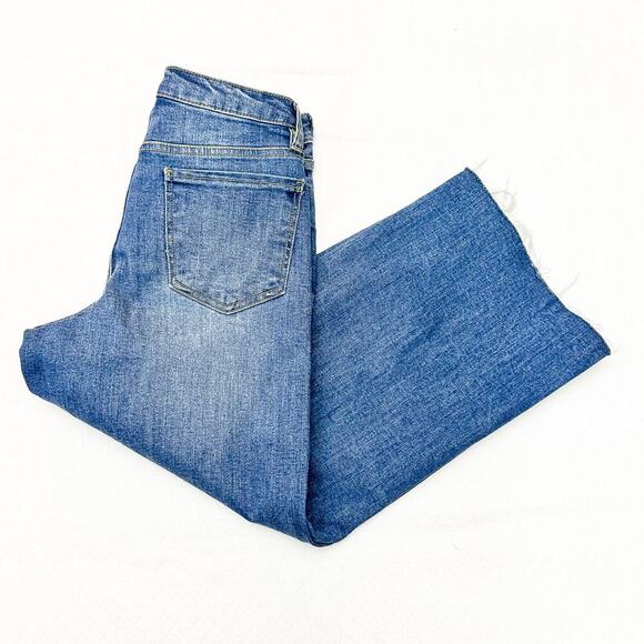 OAT NY Med-Dark Wash Wide Leg Cropped Denim Jeans Raw Hem Size 4/27 1041-CAMX - Picture 8 of 8